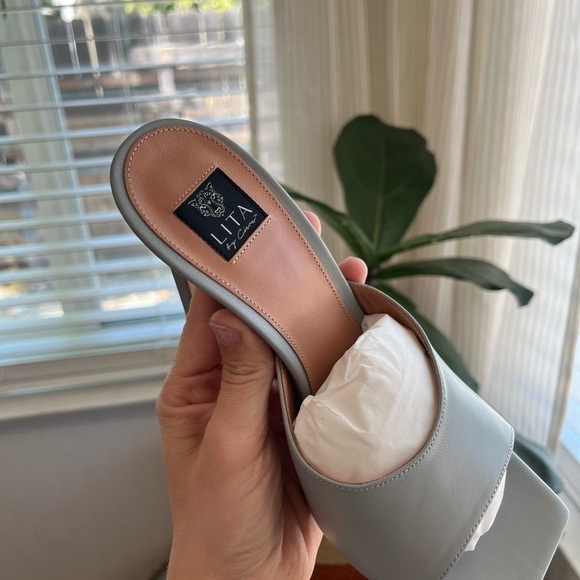 Lita by Ciara Blue Gray Solid Square Open Toe Mule Sandal Heel Size 37 - Picture 10 of 10